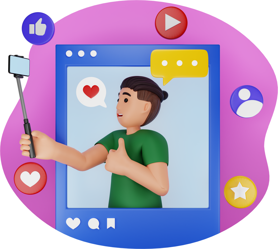 Male Social Media Influencer Posting Photo 3D Character Illustration